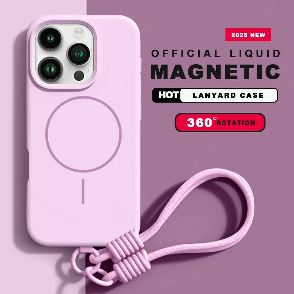 Fashion Liquid Silicone Magsafe Magnetic Phone Case for iPhone 16 15 14 Plus 13 12 11 Pro Max Wrist Strap Lanyard Cover Cases