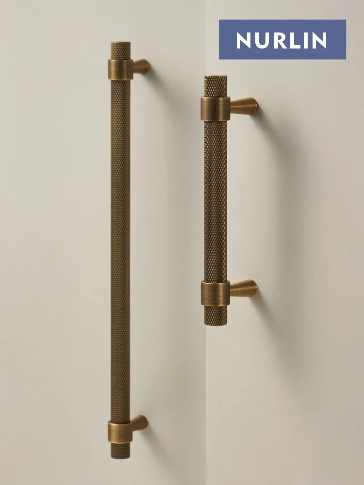 Nurlin Solid Brass Knurled Art Deco Retro Antique industrial style Cabinet Wardrobe Drawer Handle T-bar Pull