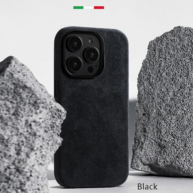 Alcantara Metal Camera Lens Protection Case for iPhone 16 12 13 14 15 Pro Max Premium Imported Suede All Inclusive Back Cover