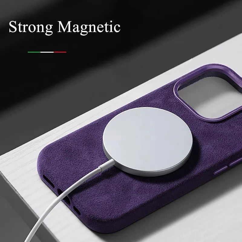 Alcantara Metal Camera Lens Protection Case for iPhone 16 12 13 14 15 Pro Max Premium Imported Suede All Inclusive Back Cover