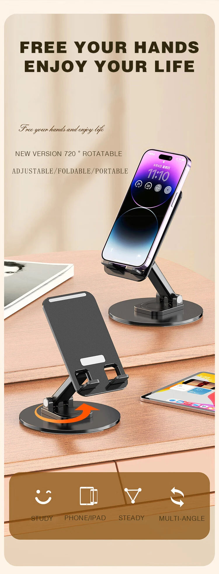 Desktop Phone Holder 360° Rotating Folding Stand Non-slip for iPhone 13 Xiaomi Huawei Mobile Phone Tablet Universal Accessories