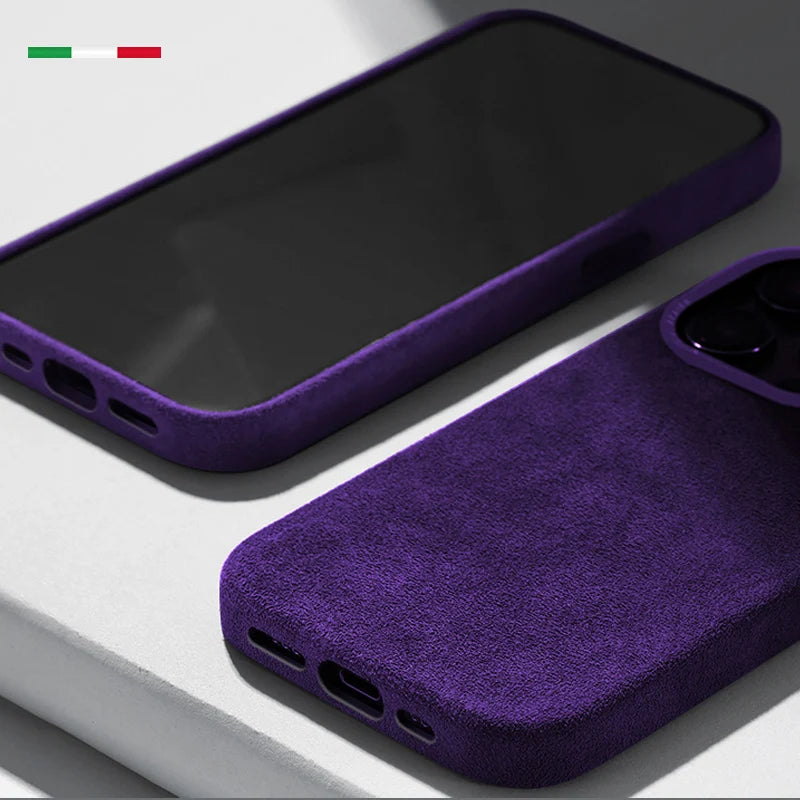 Alcantara Metal Camera Lens Protection Case for iPhone 16 12 13 14 15 Pro Max Premium Imported Suede All Inclusive Back Cover